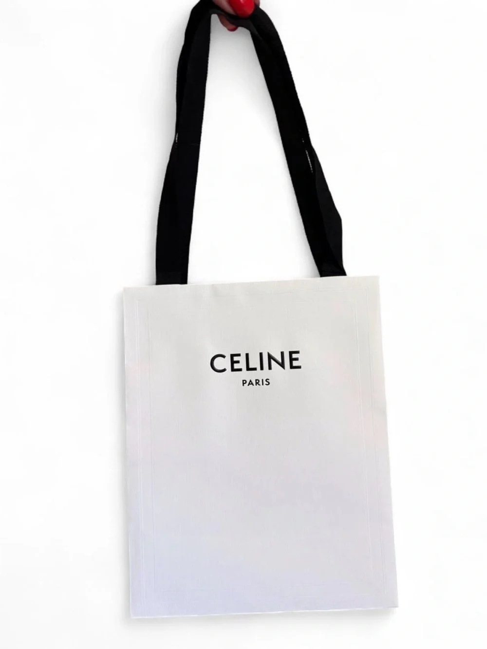 Celine White Paper Gift Bag with Black Straps